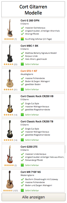 Cort Gitarren Modelle