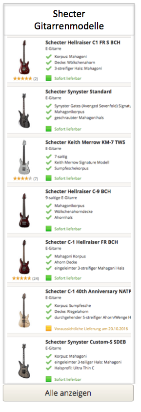 Shecter Gitarren Modelle