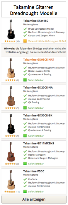 Takamine Dreadnought Modelle