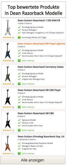 Top bewertete Dean Razorback Modelle